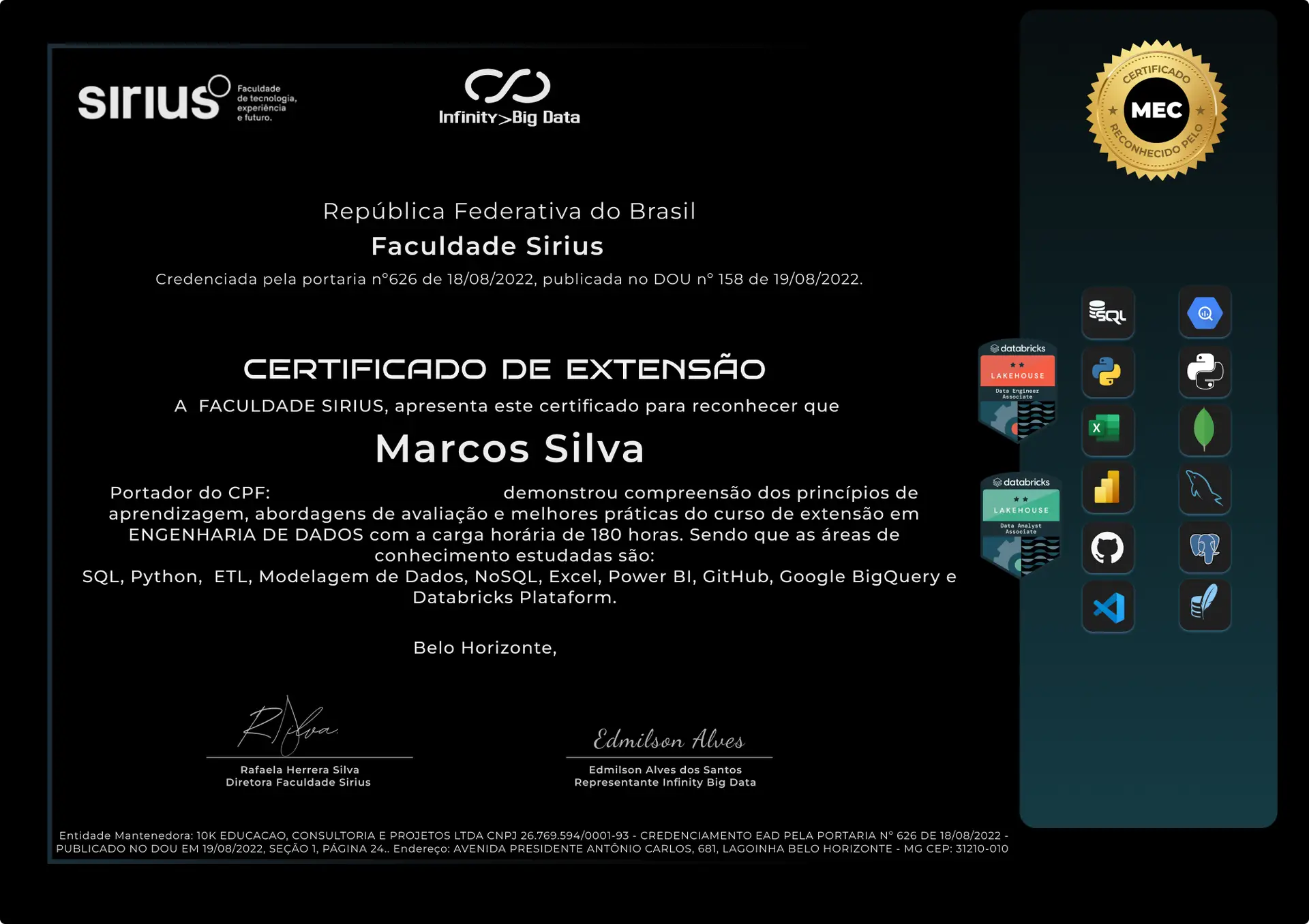 Certificado MEC – Infinity Big Data